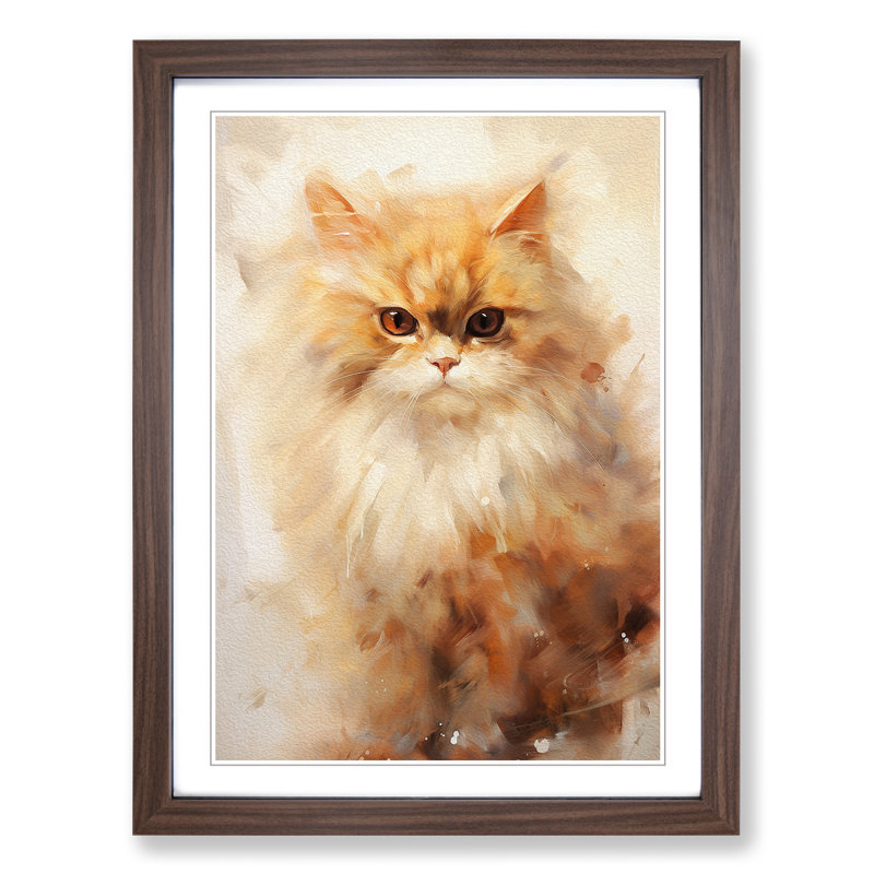 Persian Cat Gestural Art - Framed Print, Walnut Framed, 64cm H x 46cm W