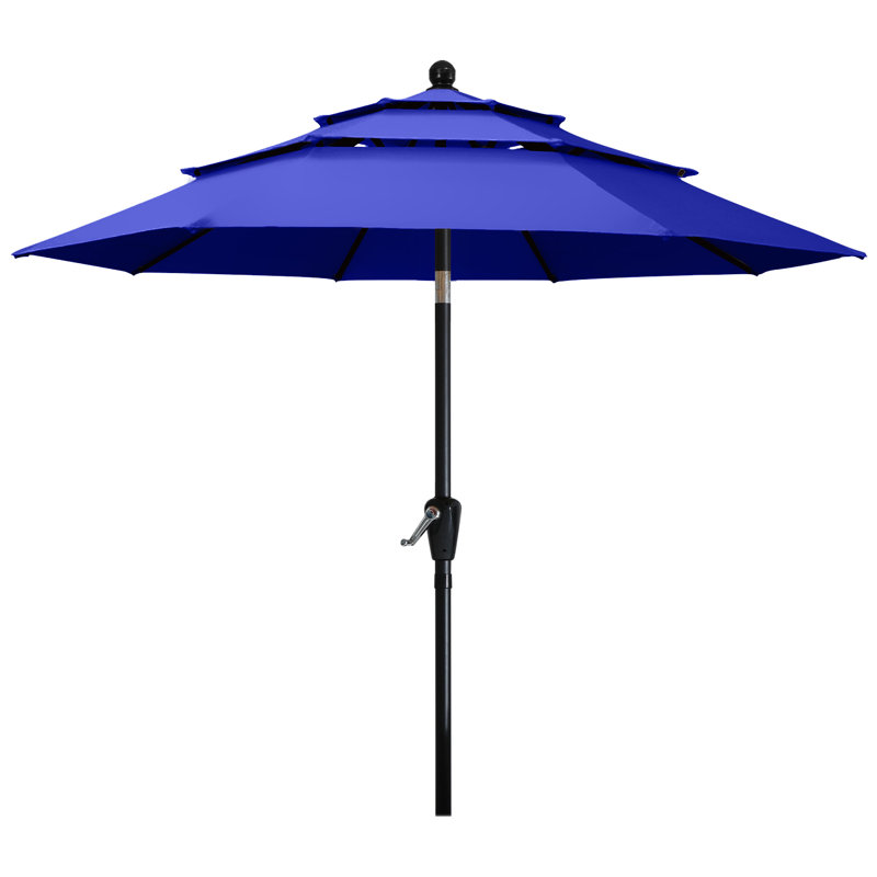 Parasols de patio à 3 niveaux Miqdad par Arlmont & Co., H 96,5 po x l 118,1 po x P 118,1 po, Bleu