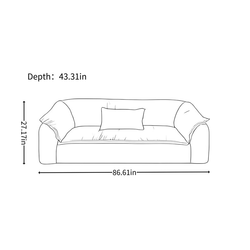 Canapé de salon droit en lin naturel, H 27,17 po x l 86,61 po x P 43,31 po, 3
