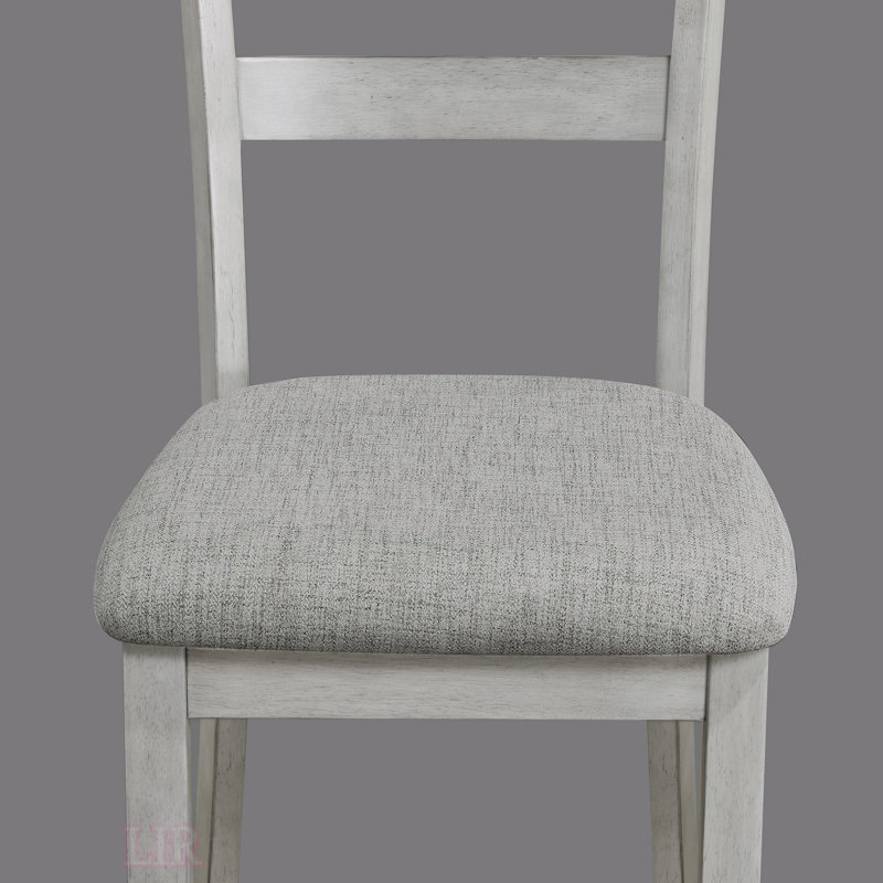 Ensemble de salle à manger rustique 5 pièces avec table rectangulaire et chaises rembourrées d'aspect lin, finition bois de grève