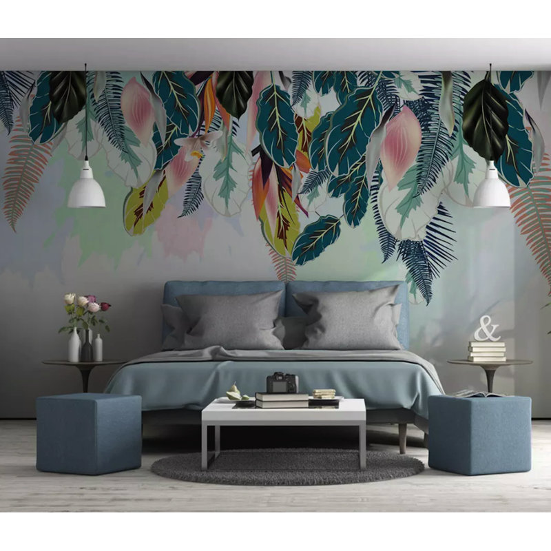 Murale à peindre exotique L 6,25 pi x l 112 po à feuilles tropicales, L 6,25 pi x l 9,33 pi