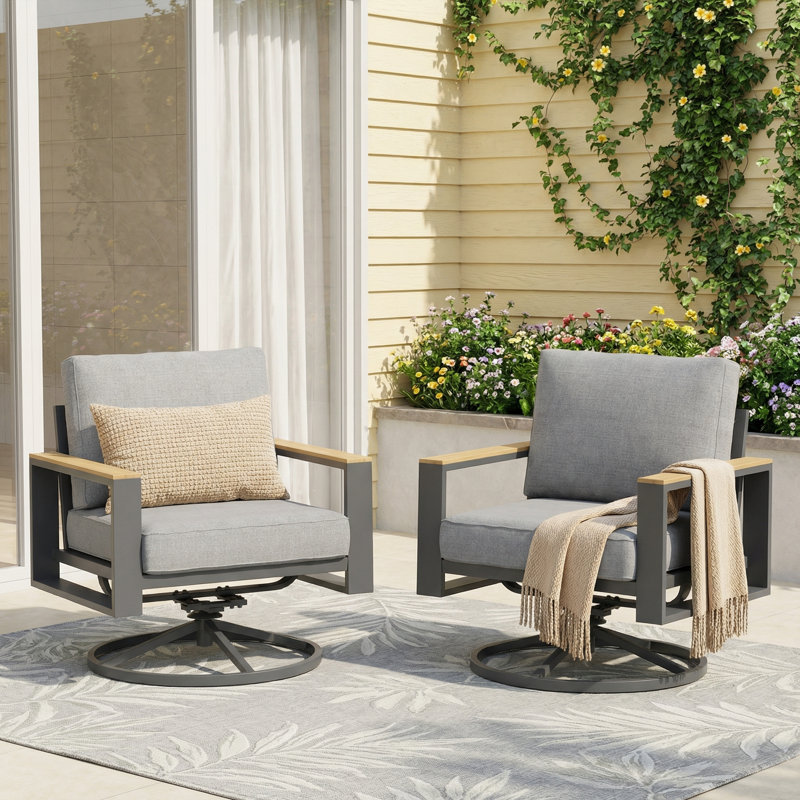 Aluminum Patio Swivel Chairs With 360-Degree Rotating (Set of 2)