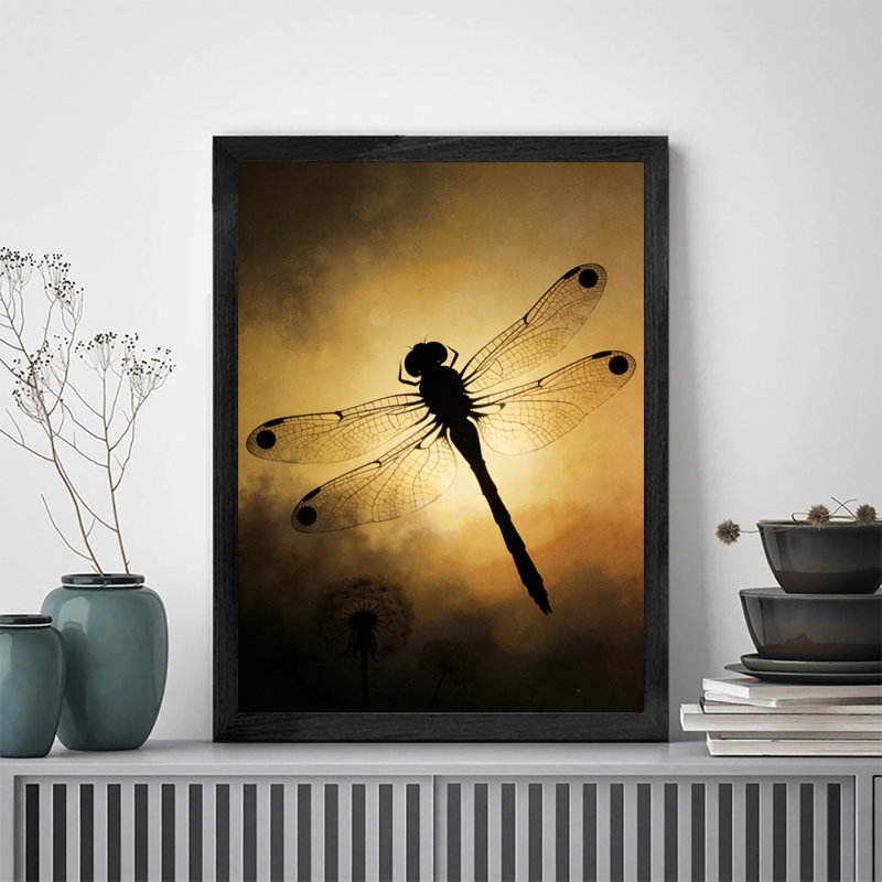 Reproduction d'art de libellule matinale encadrée noire, H 11 po x l 9 po