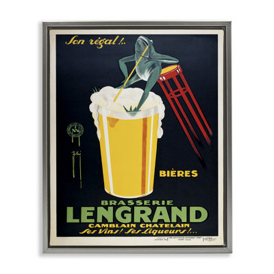 «Antique Frog & Beer», art mural encadré flottant sur toile, design par Marcus Jules