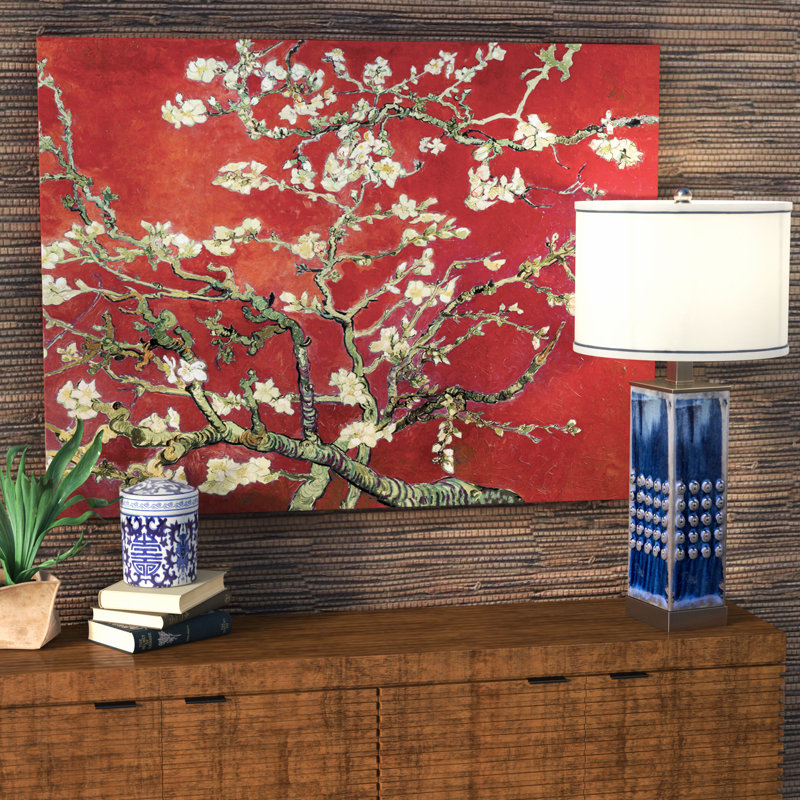 'Red Blossoming Almond Tree' by Vincent van Gogh, Red Botanical Tree Fine Art Gallery Canvas Print, 24" H x 32" W