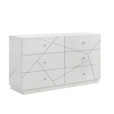 Commode Manhattan - Design géométrique avec finition laquée et tiroirs doublés de velours rouge pour les chambres à coucher modernes (INCLURE SEULEMENT)