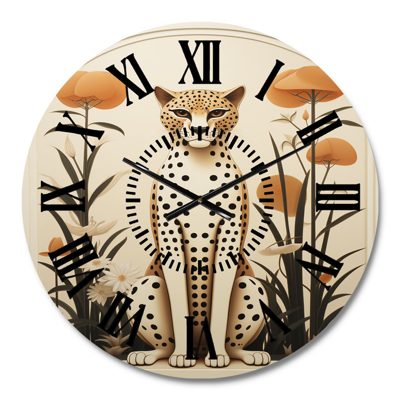 Horloge murale beige et verte Mid Century Cheetah Meadow, Médium