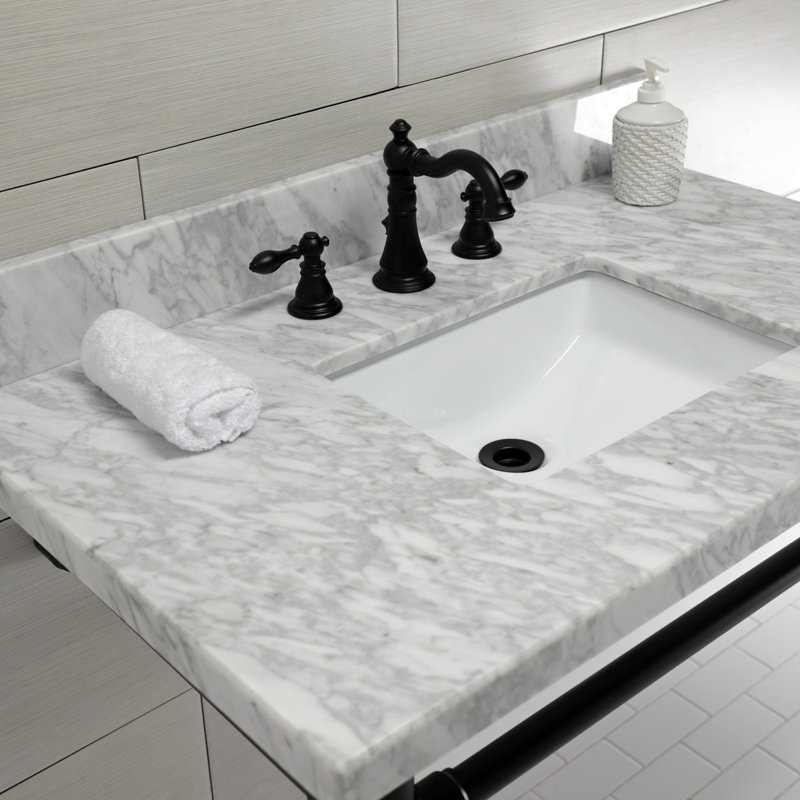 Kingston Brass Dreyfuss 36-Inch Carrara Marble Vanity Top with Stainless Steel Legs (8-Inch, 3-Hole)