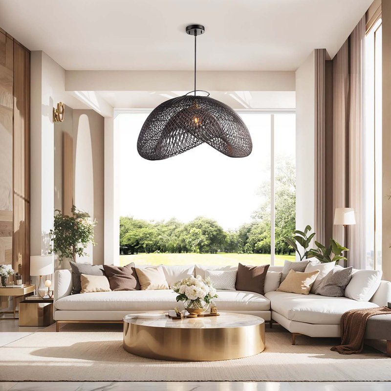 Luminaire suspendu en rotin Lucian, H 19,5 po x l 28 po x P 28 po