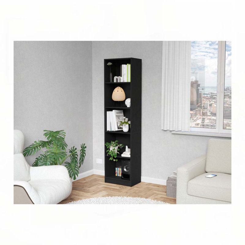 Bibliothèque mince Zachary, Noir, (5 tablettes) H 72 po x l 11,7 po x P 17,7 po