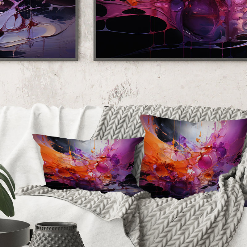 Coussin décoratif orange à motif de fractales abstraites - fractales, 18" x 18"