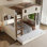 Lit superposé double au-dessus de double avec lit gigogne, lits superposés en bois massif avec tablettes et crochets de rangement, aucun sommier nécessaire, beige et naturel