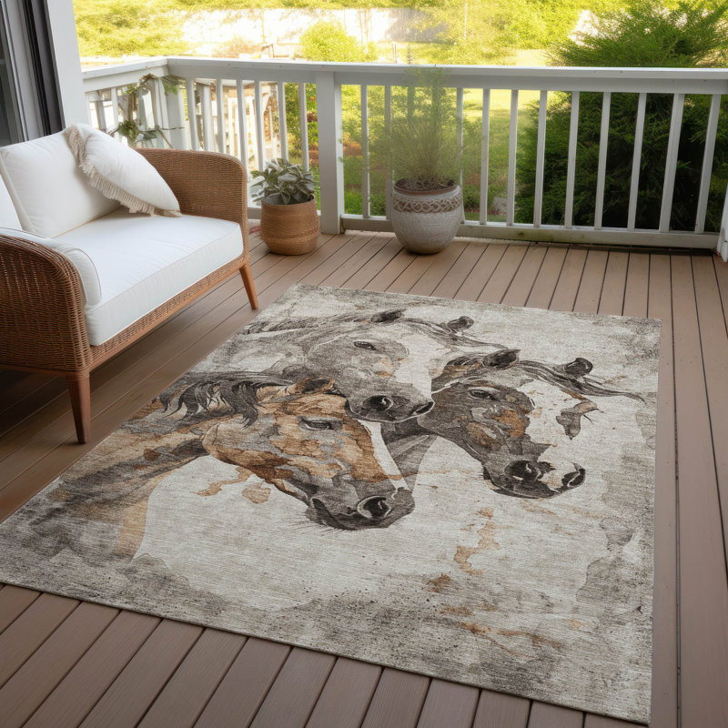 Machine Washable Indoor/Outdoor Cinead ACN1718 Beige 2'3" x 7'6" Runner Rug, Rectangle 5' x 7'6"