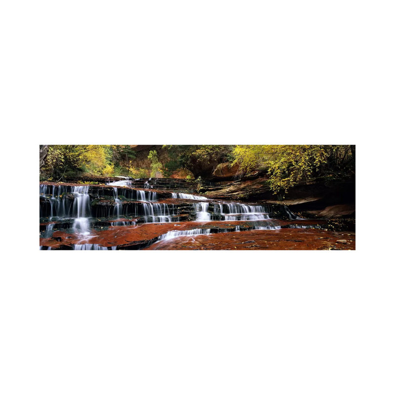 Waterfall In A Forest, North Creek, Zion National Park, Utah, USA - Wrapped Canvas Panoramic Print