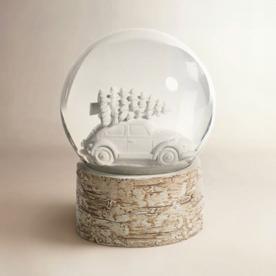 Sculpture de globe à neige sur l’arbre bouleau sur une voiture
