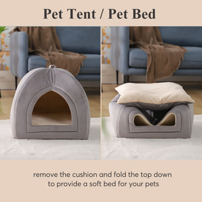 Lit pour chat Crystella pour chat d'intérieur, chat 2 en 1 avec coussin amovible lavable