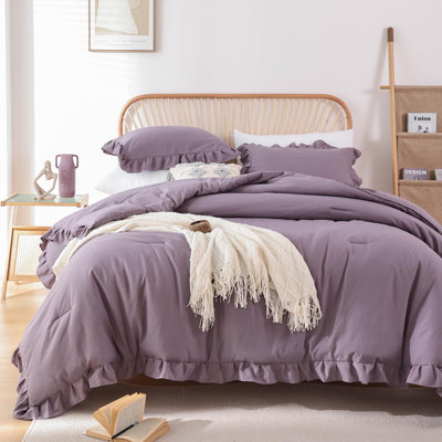 Ruffle Comforter Set 3 Pieces-Bedding for All Seasons Fluffy Vintage Farmhouse Comforter With Two Pillowcases