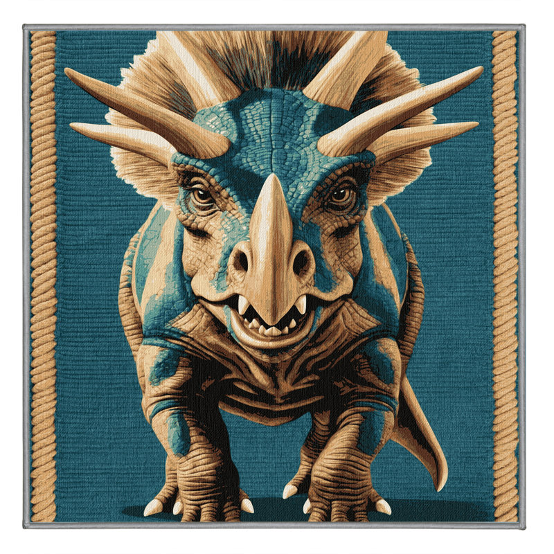 Machine Washable Dinosaurs Green Area Rug, Square 7'