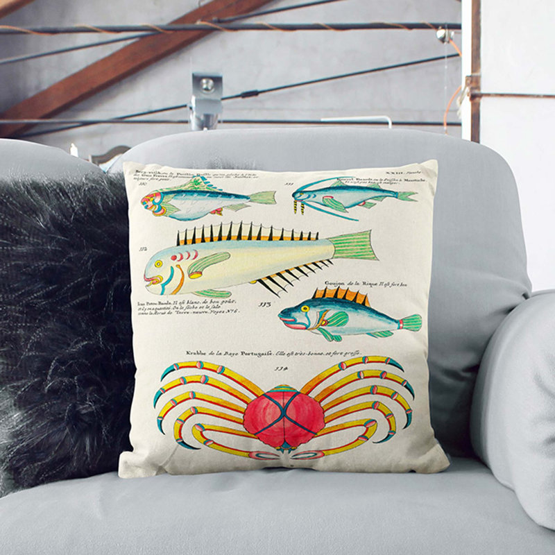 East Indies Fish & Crab Illustrations XXIII Square Throw Cushion, Black, 55cm H x 55cm W x 20cm D
