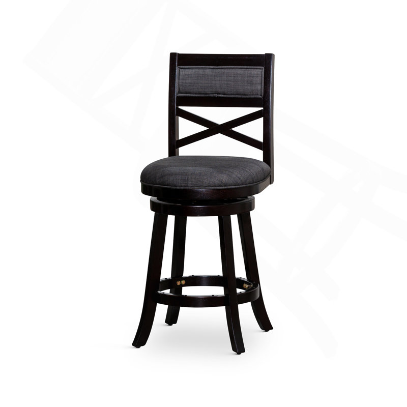 24" Counter Height X-Back Swivel Stool, Espresso Finish - Charcoal Fabric Seat, Black