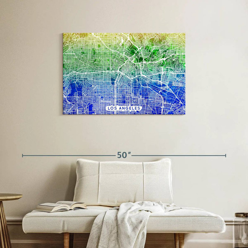 Aliaz Aqua Los Angeles Map, 24" H x 36" W