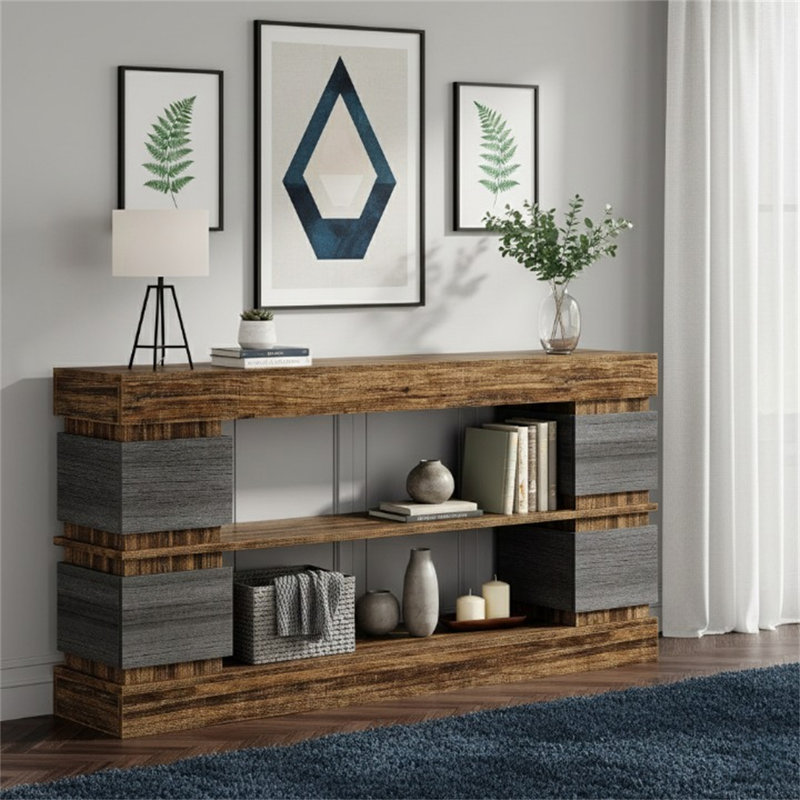 63" Console Table, 3-Tier Farmhouse Hallway Sofa Table