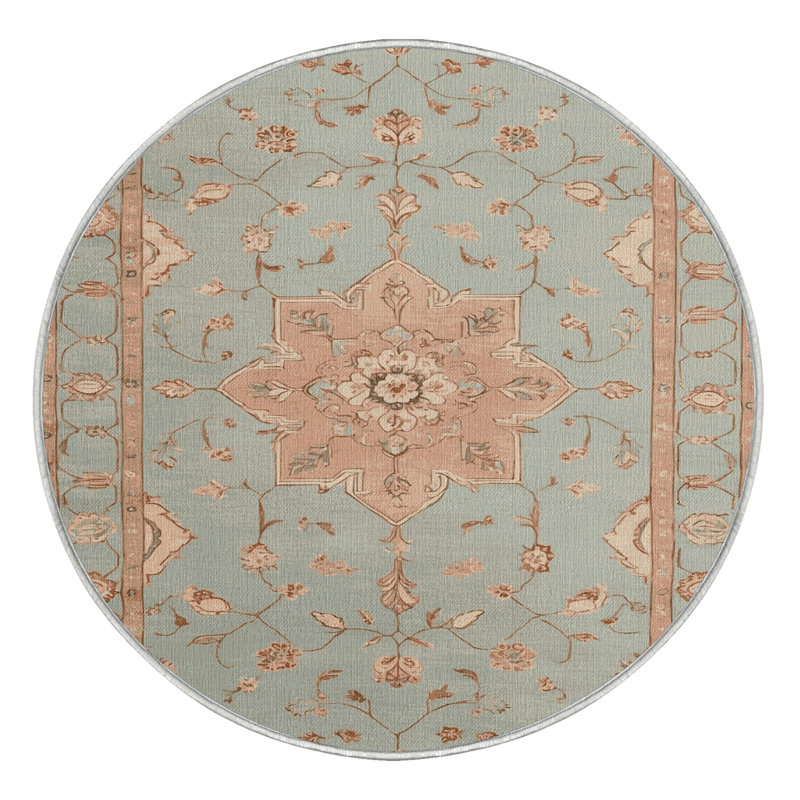 Machine Washable Afyon Beige Area Rug, Round 5'