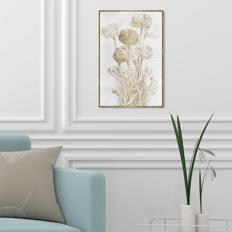 Dahlia et jonquille, croquis de bordure - impression, Toile tendue, H 15 po x l 10 po