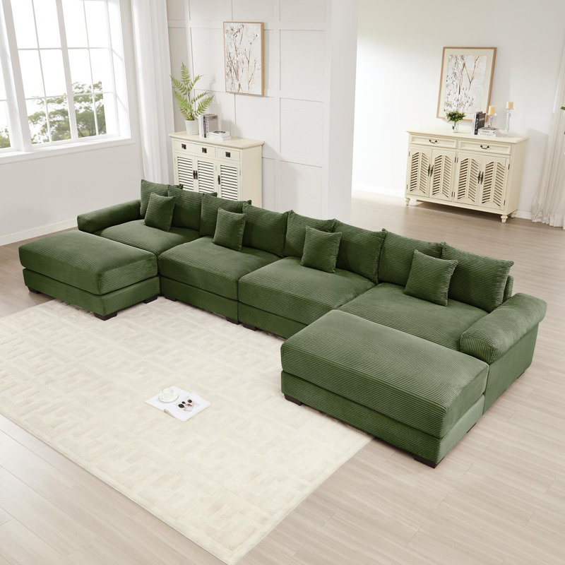 Canapé modulaire surdimensionné en U, Velours côtelé vert