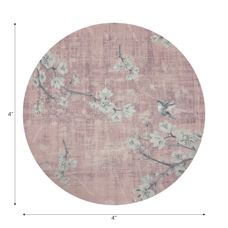 Blossom Fantasia Vegan Leather Round Coasters, Soft Pink