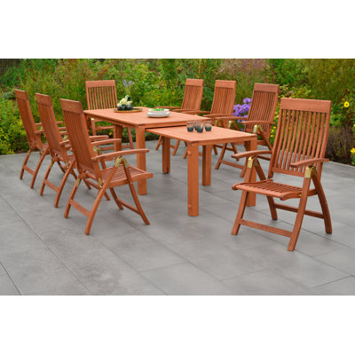 Choteau 8 - Person Eucalyptus Solid Wood Patio Dining Set Rectangular Table