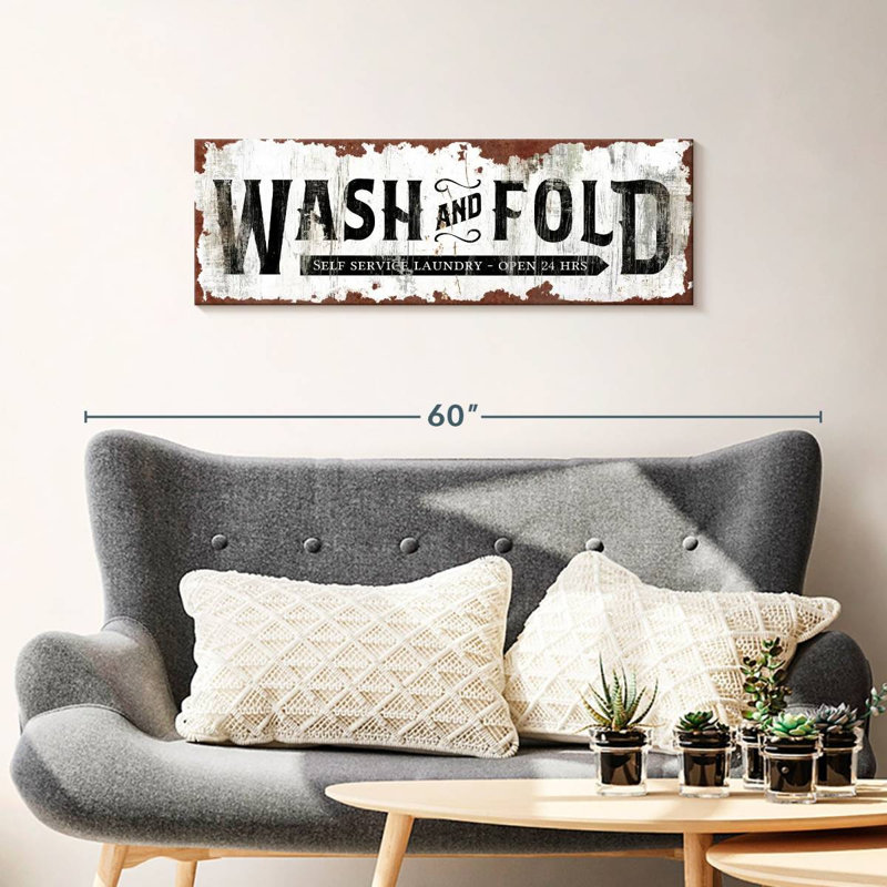 «Wash And Fold Old Sign», reproduction sur toile, H 12 po x l 36 po x P 1,25 po
