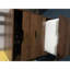 Bureau de meuble-lavabo pratique en noyer avec espace de rangement et tabouret confortable au design compact et moderne