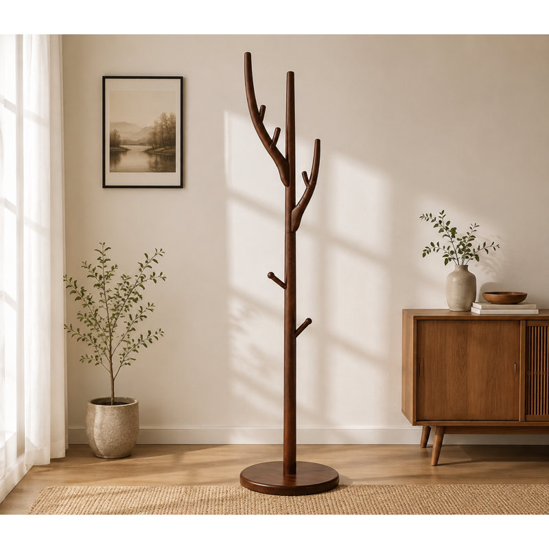 Portemanteau en bois massif avec 11 crochets, Noyer