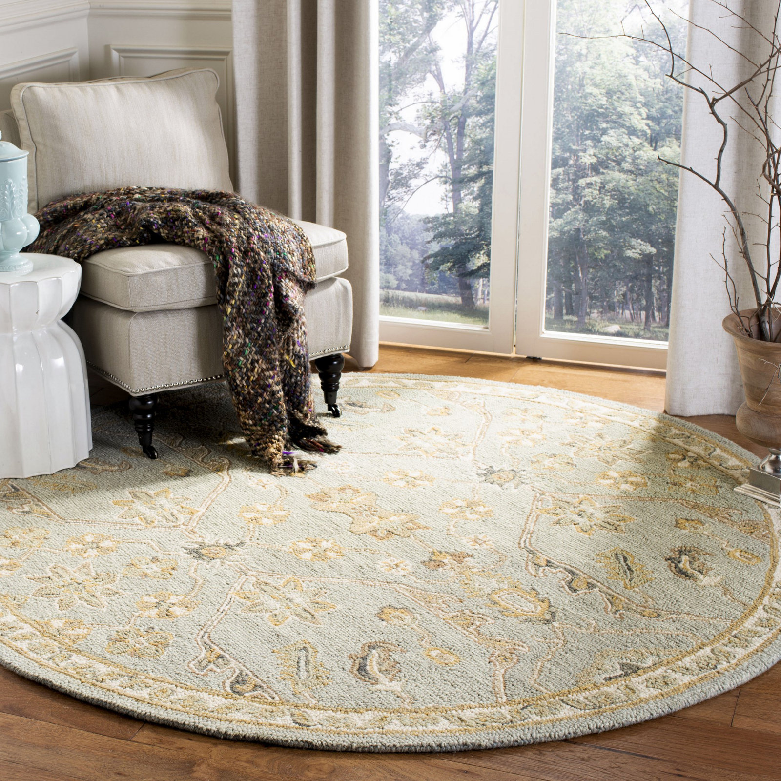 Airlie Slate Beige Hand-Tufted Wool Oriental Rug, Round 8'