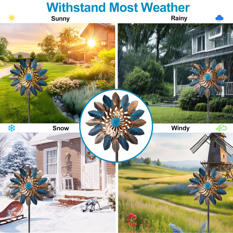 Aderyn Luma Wind Spinners Garden - Sculptures à vent et lumières de jardin en verre à énergie solaire, cadeau de la fête des Pères (75 pouces)