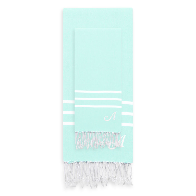 Ensemble de serviettes en coton turc 2 pièces Alara, A, Aqua pâle