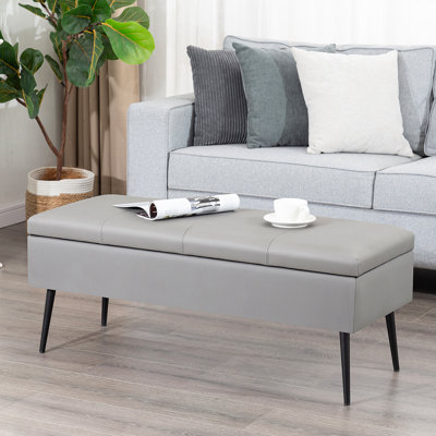 42" Hidden Storage Faux Leather Ottoman for Bedroom Entryway