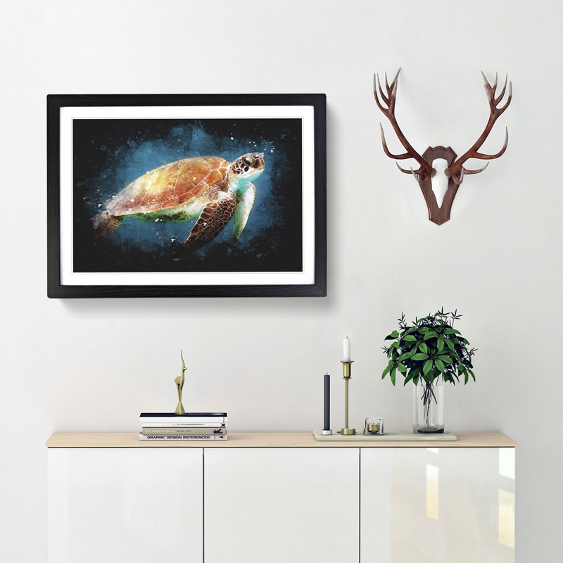 Sea Turtle In The Blue Ocean - Picture Frame Graphic Art, Black Framed, 33cm H x 45cm W x 2cm D