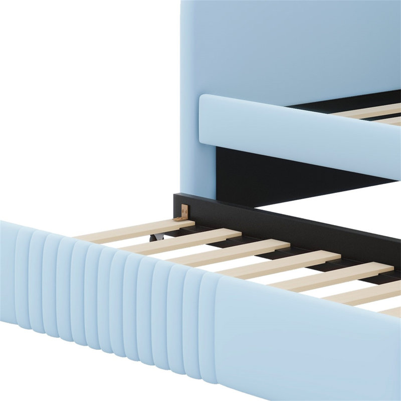 Upholstered Daybed Sofa Bed With Trundle Bed, Light Blue