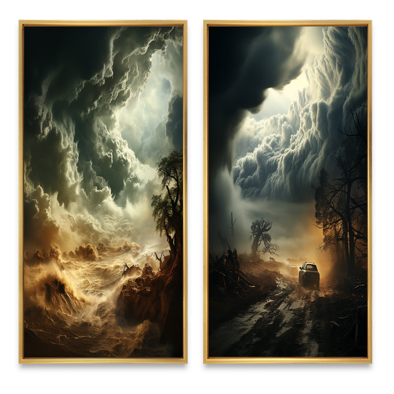«Storm Mystical Cyclone II», 2 pièces, Encadrement doré, H 40 po x l 40 po