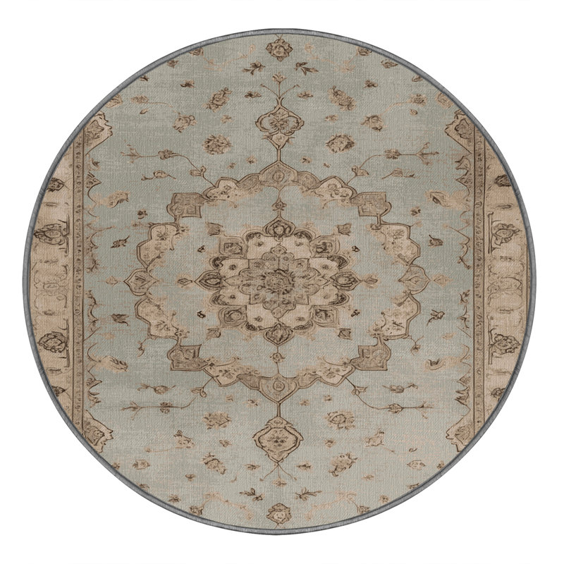 Tapis gris Tabriz lavable à la machine, Rond 5 pi
