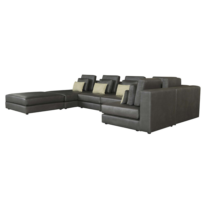 Canapé modulaire 112,7 po avec méridienne modulaire d'angle avec repose-pieds mobile pour le salon, noir