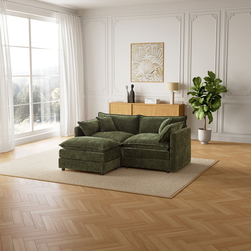 Canapé recouvert de chenille, design ergonomique, élégant et facile à installer, Green Chenille