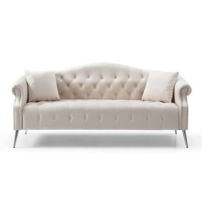 78.7"" Width Classic Chesterfield Velvet Sofa Contemporary Upholstered Couch Button Tufted Nailhead Trimming Curved Backrest Rolled Arms With Silver Me -  House of HamptonÂ®, 2A12A54A043E40B28EE4B4F9415C0138