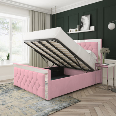 Sage Plush Velvet Upholstered Ottoman Bed Frame
