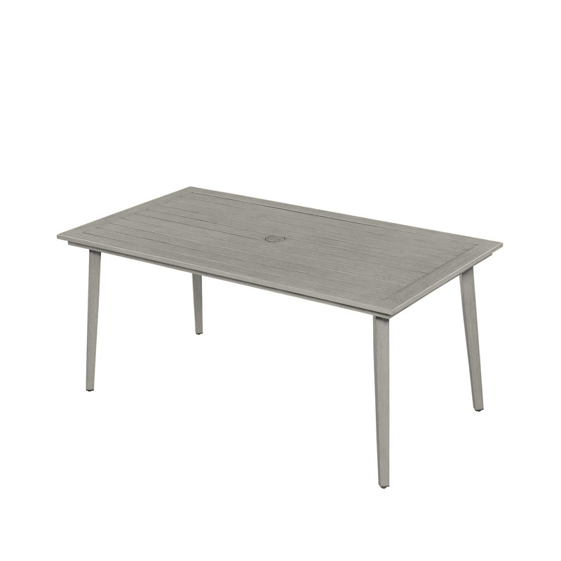 Table de jardin en aluminium pour 8 personnes, avec trou pour parasol de 5,6 cm, résistante aux intempéries, idéale pour terrasse, jardin, véranda ou pelouse. Finition en chêne blanchi.