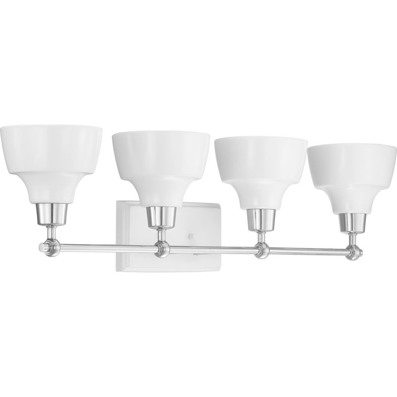 Bramlett Polished Chrome 4-Light Bath Vanity with White Shades