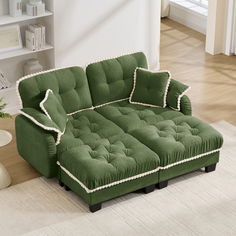 Canapé en forme de U avec 4 coussins Chenille Cloud, Vert