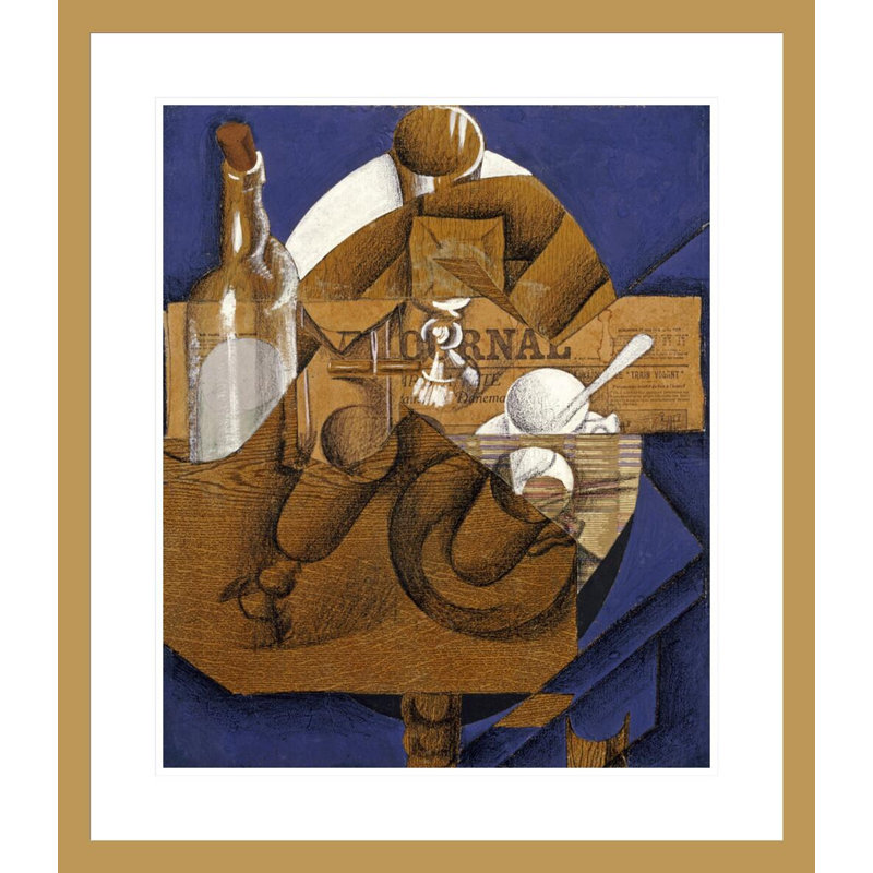 «Trasse Verres et Bouteille» par Juan Gris, impression giclée encadrée, H 27,1 po x l 23,5 po